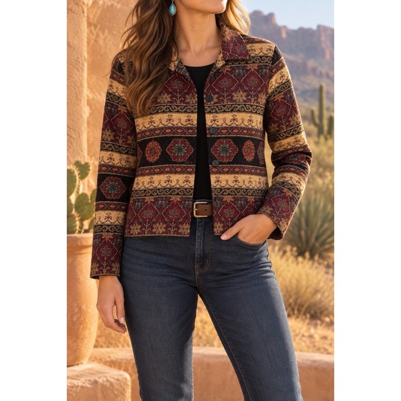 Carol Anderson Jackets & Blazers - Carol Anderson Women S/M Tapestry Jacket Southwestern Boho Button Front